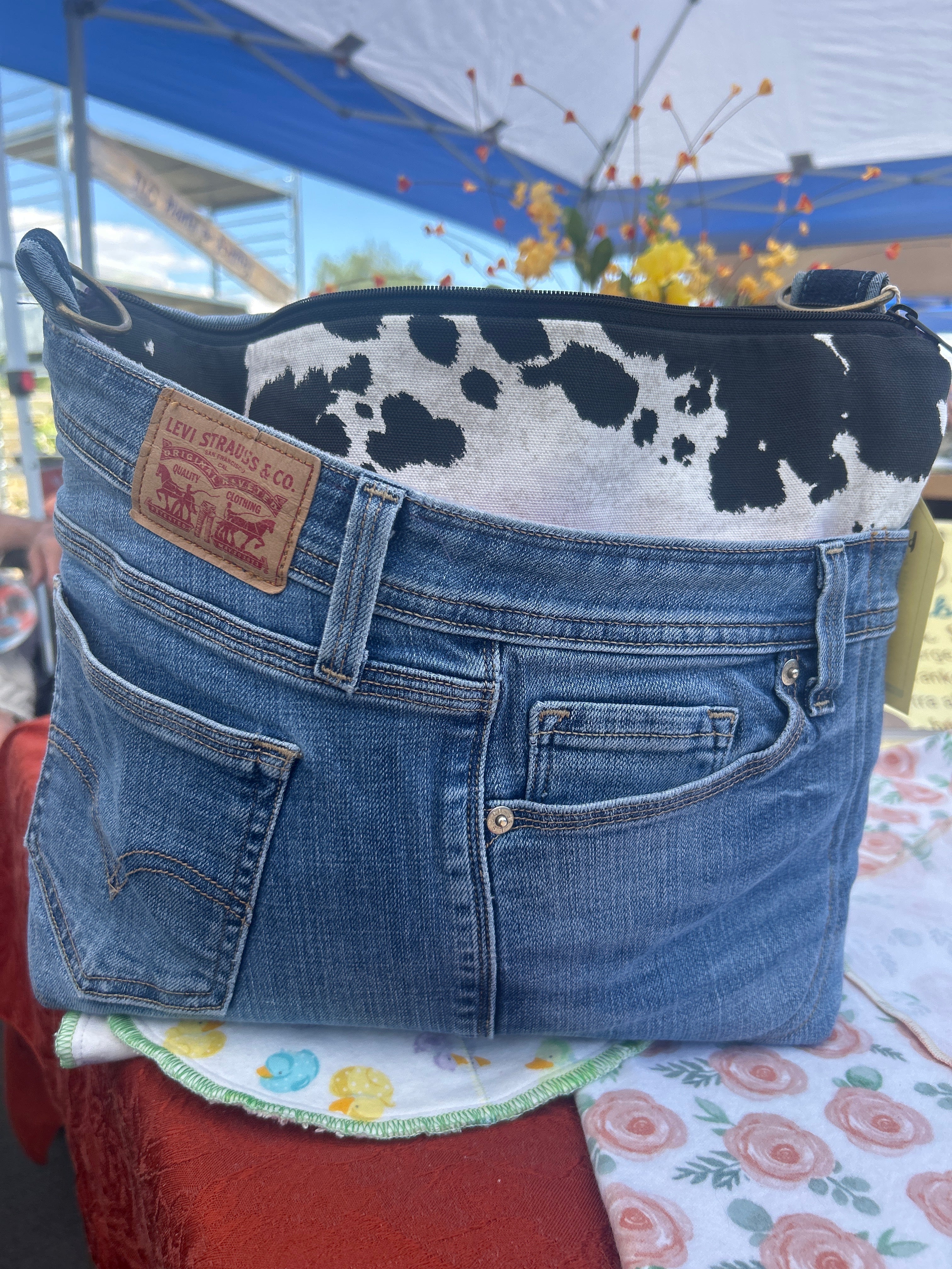 Cow print and Denim Handbag