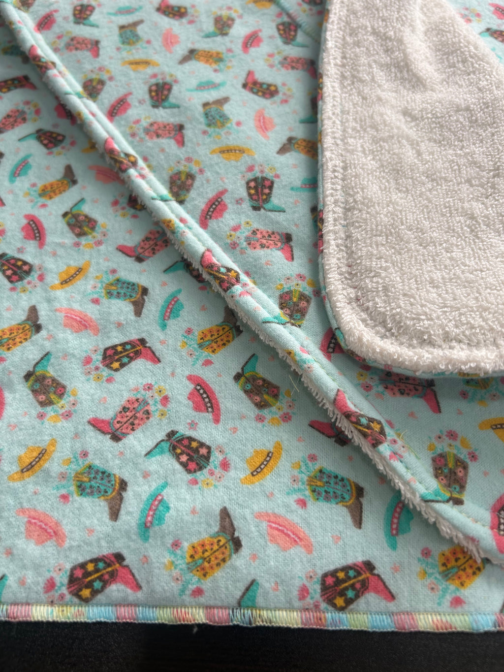 Cowgirl blanket and burp cloth gift set