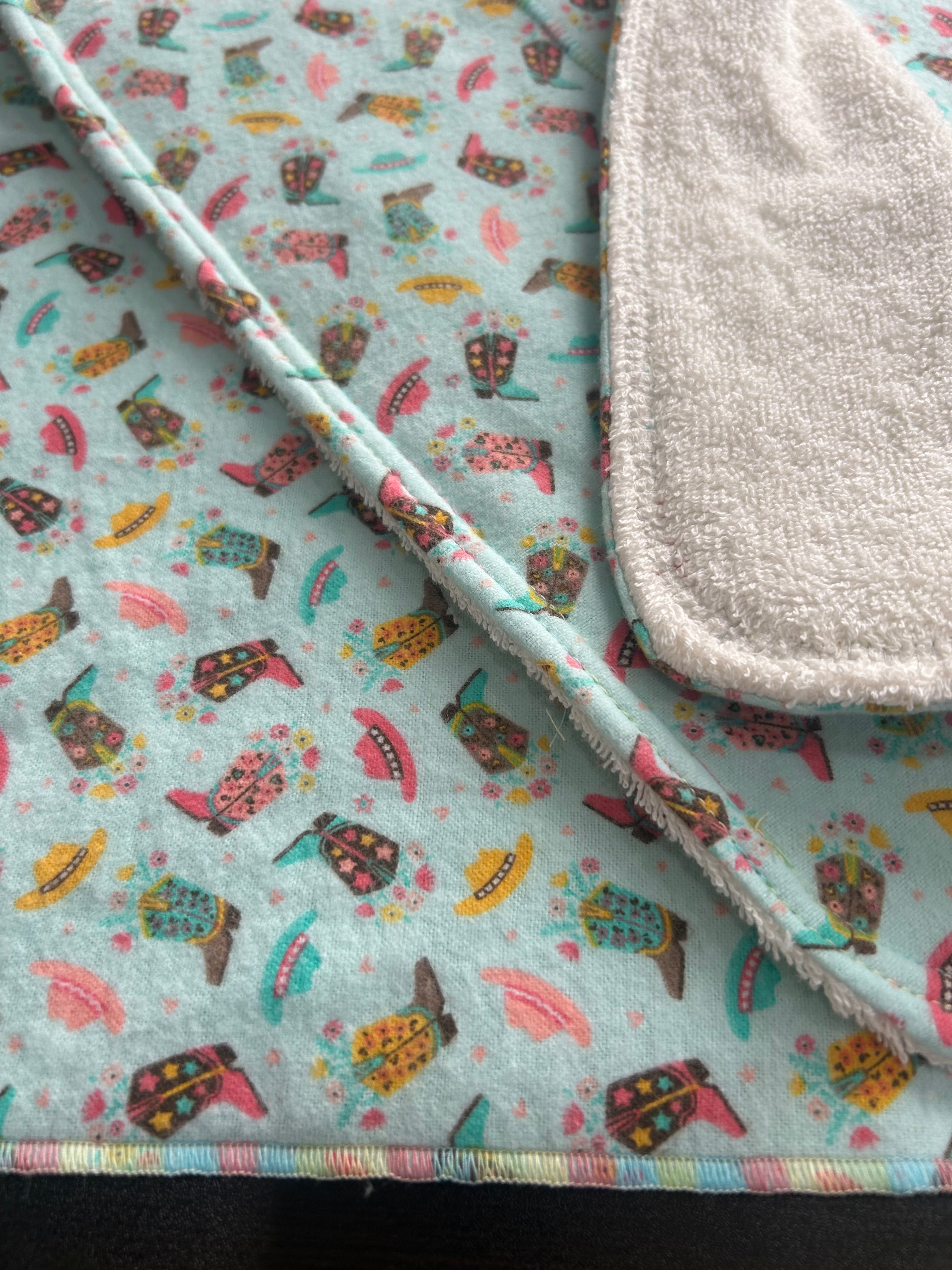 Cowgirl blanket and burp cloth gift set