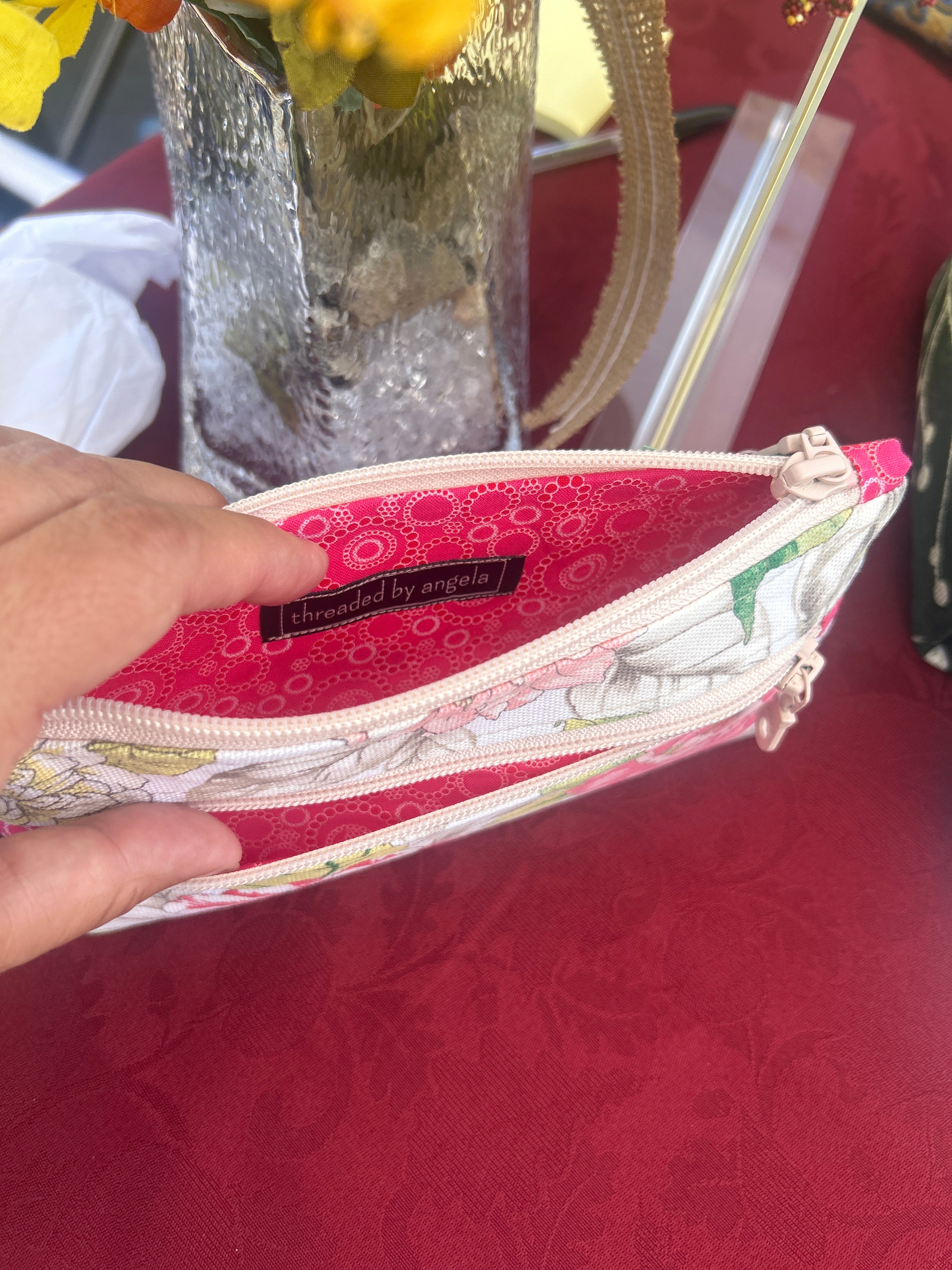 Large Flower Grab Bag with Pink Lining