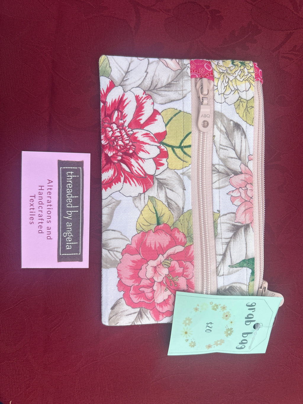 Large Flower Grab Bag with Pink Lining