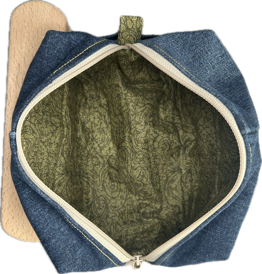 Denim Box Bag--Green lining