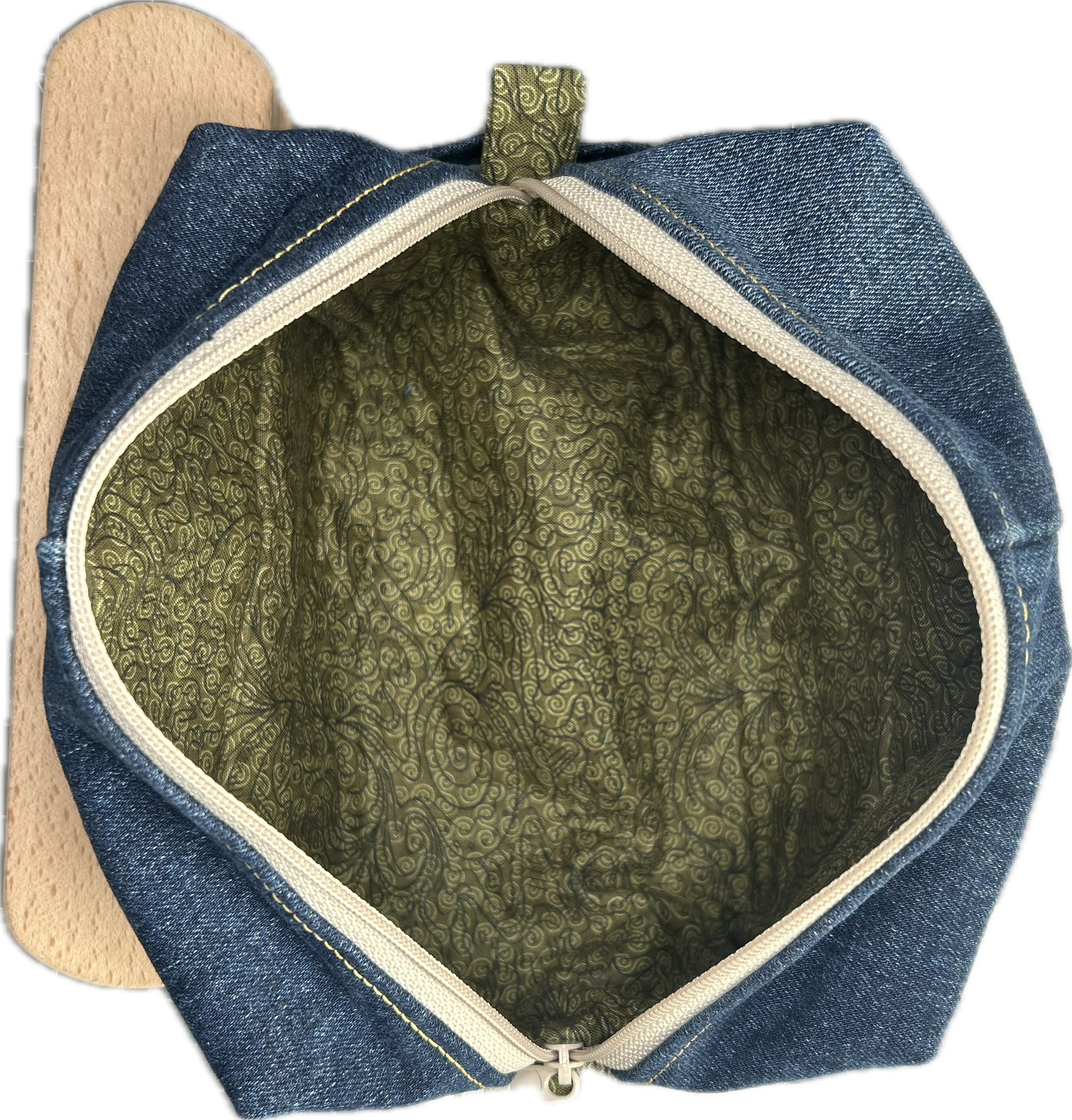 Denim Box Bag--Green lining