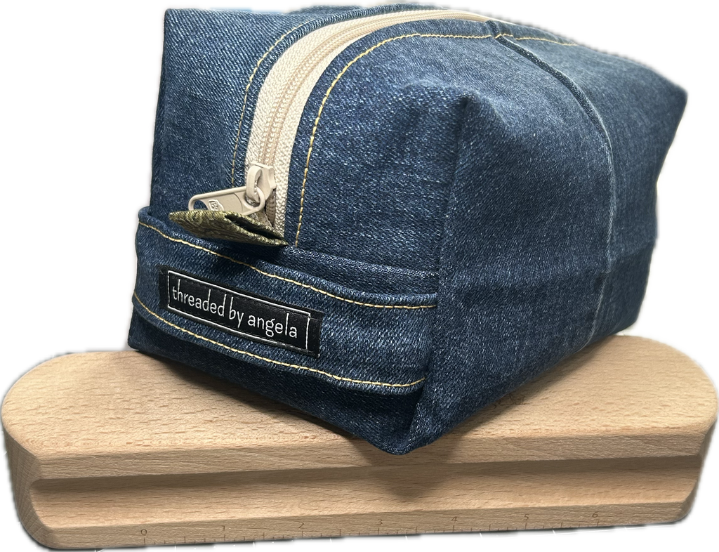 Denim Box Bag--Green lining