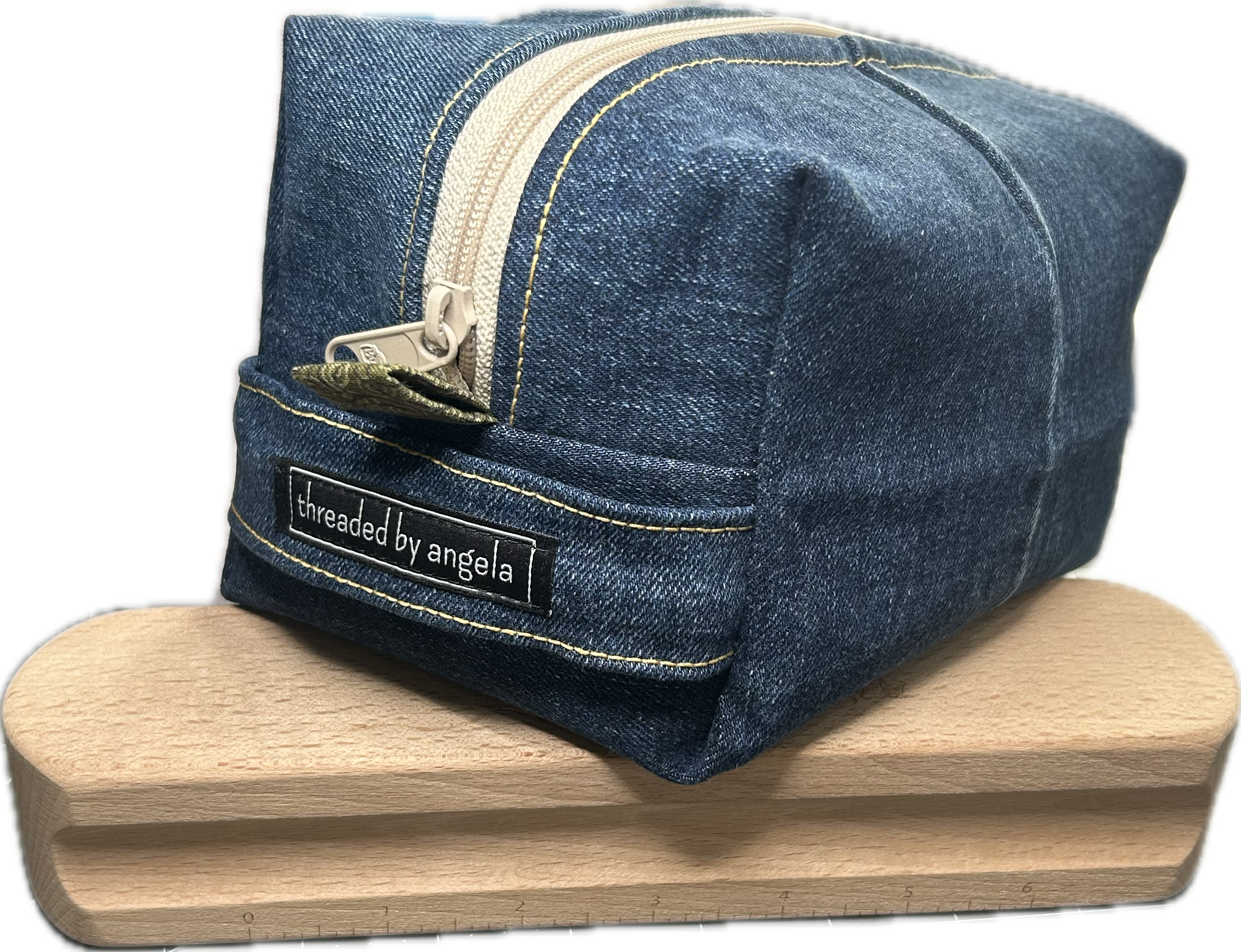 Denim Box Bag--Green lining