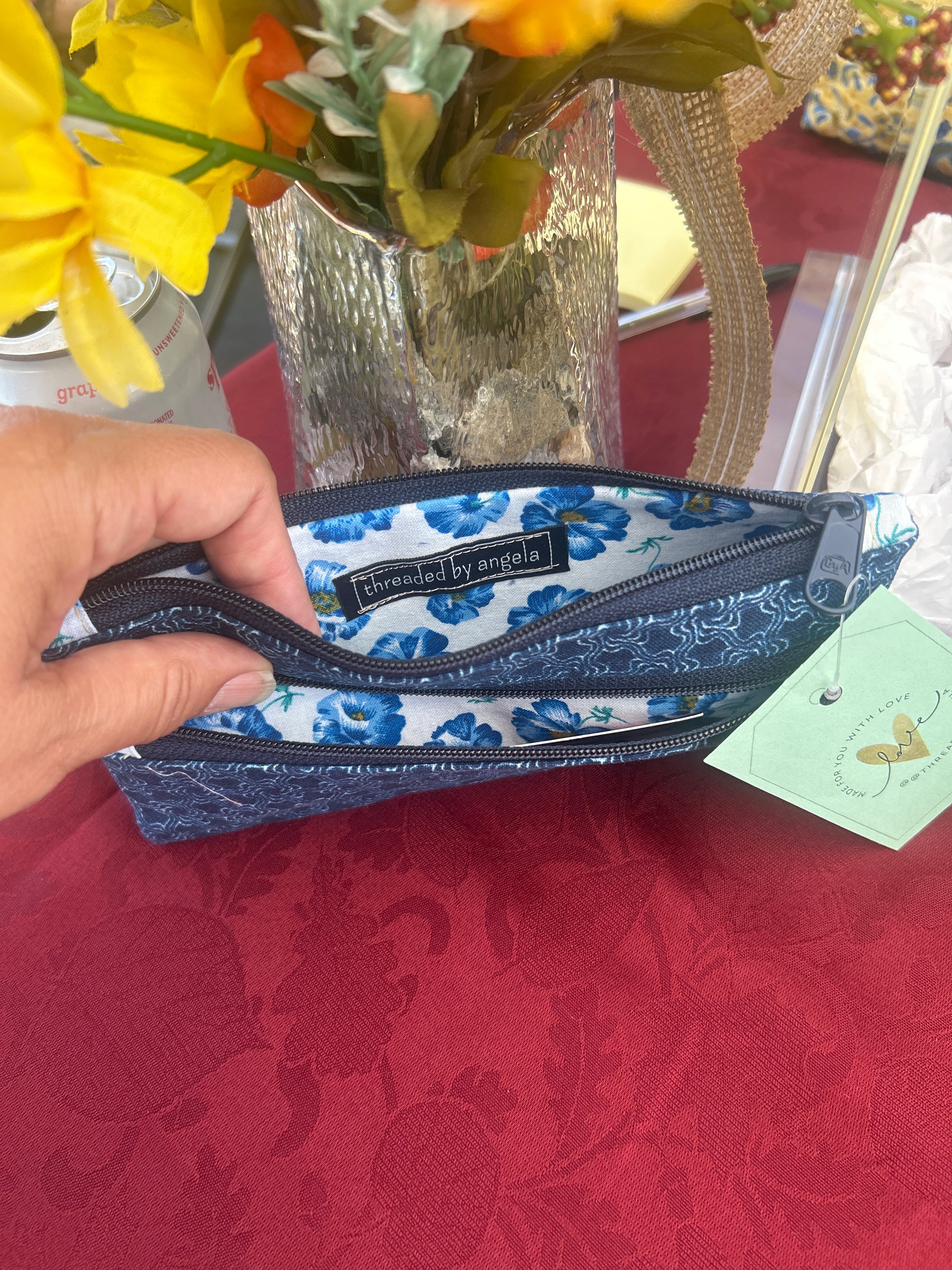Blue Bag with Blue Flowers Lining