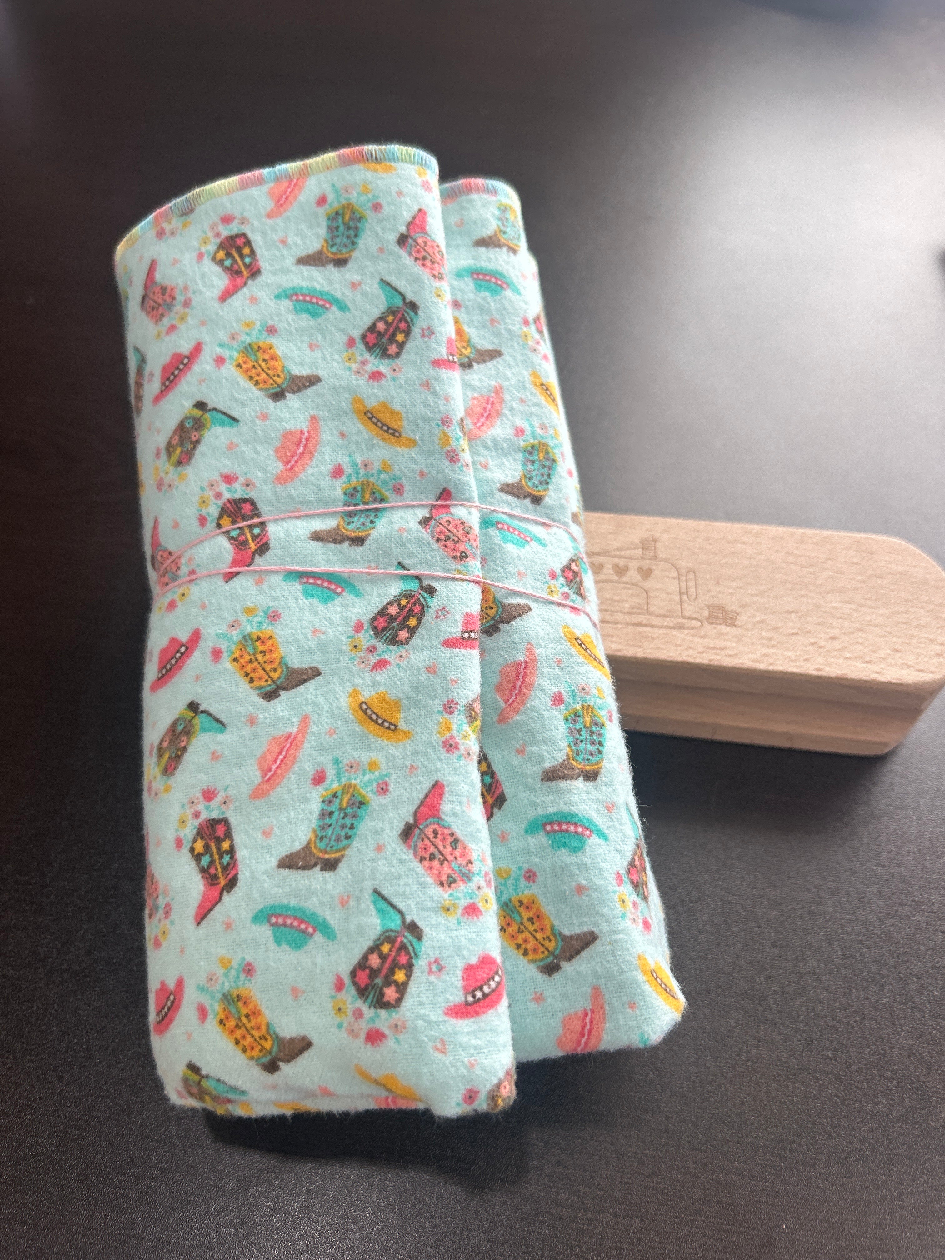 Cowgirl blanket and burp cloth gift set