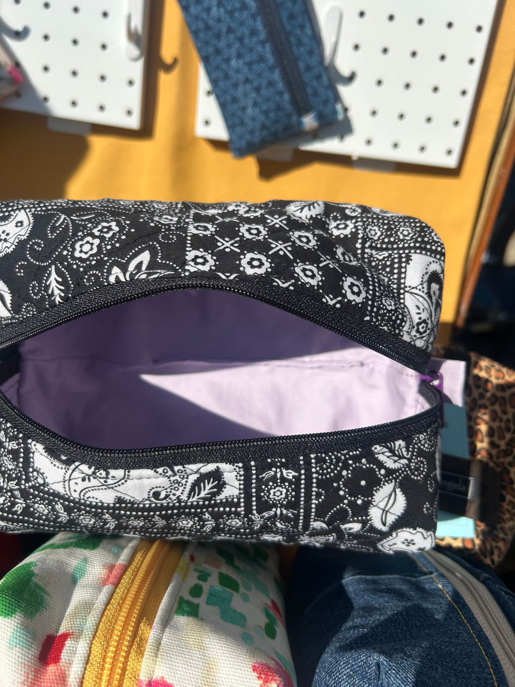 Black and White Flowers Box Bag with brown lining