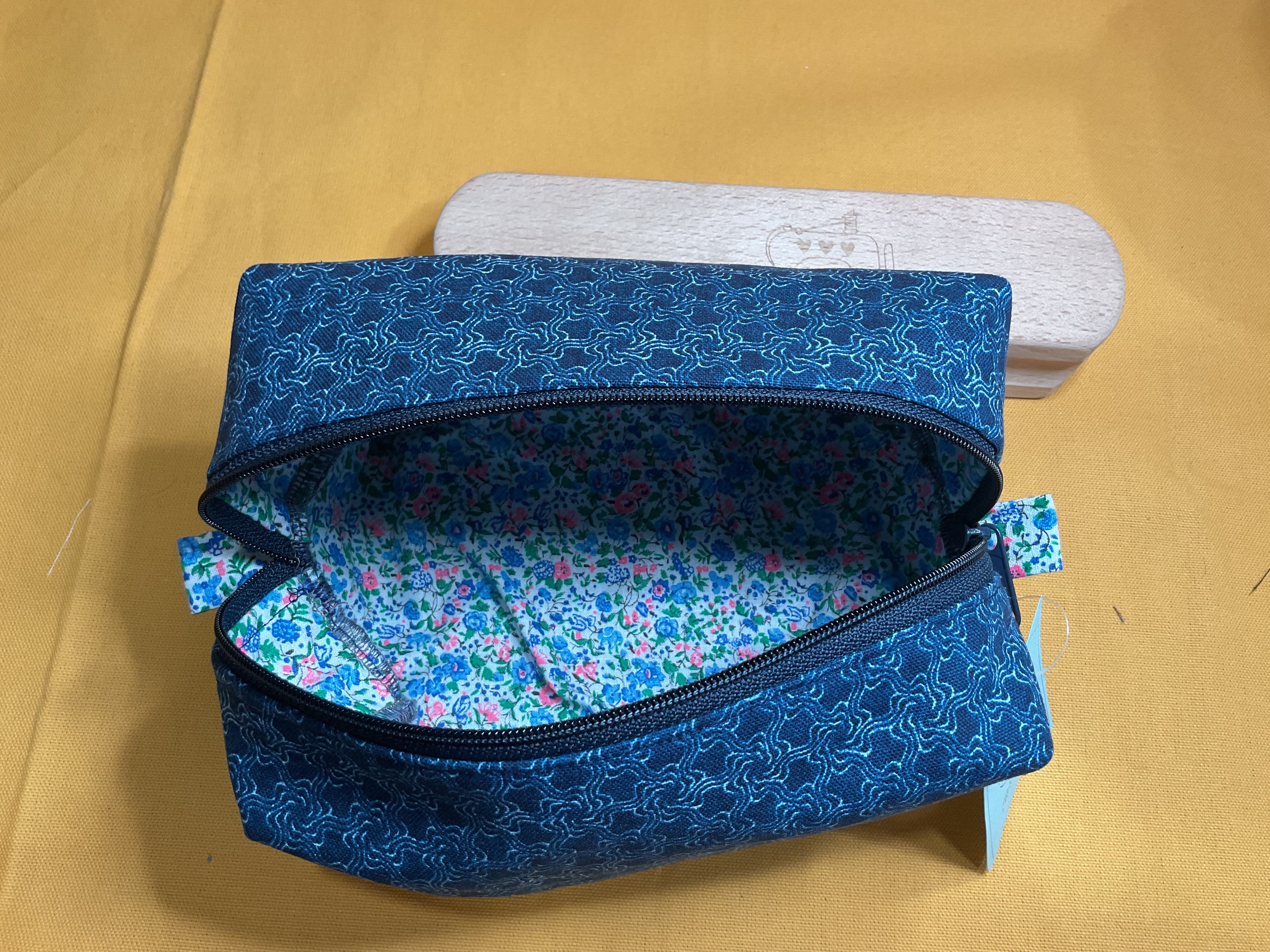 Navy Box Bag — Floral Lining