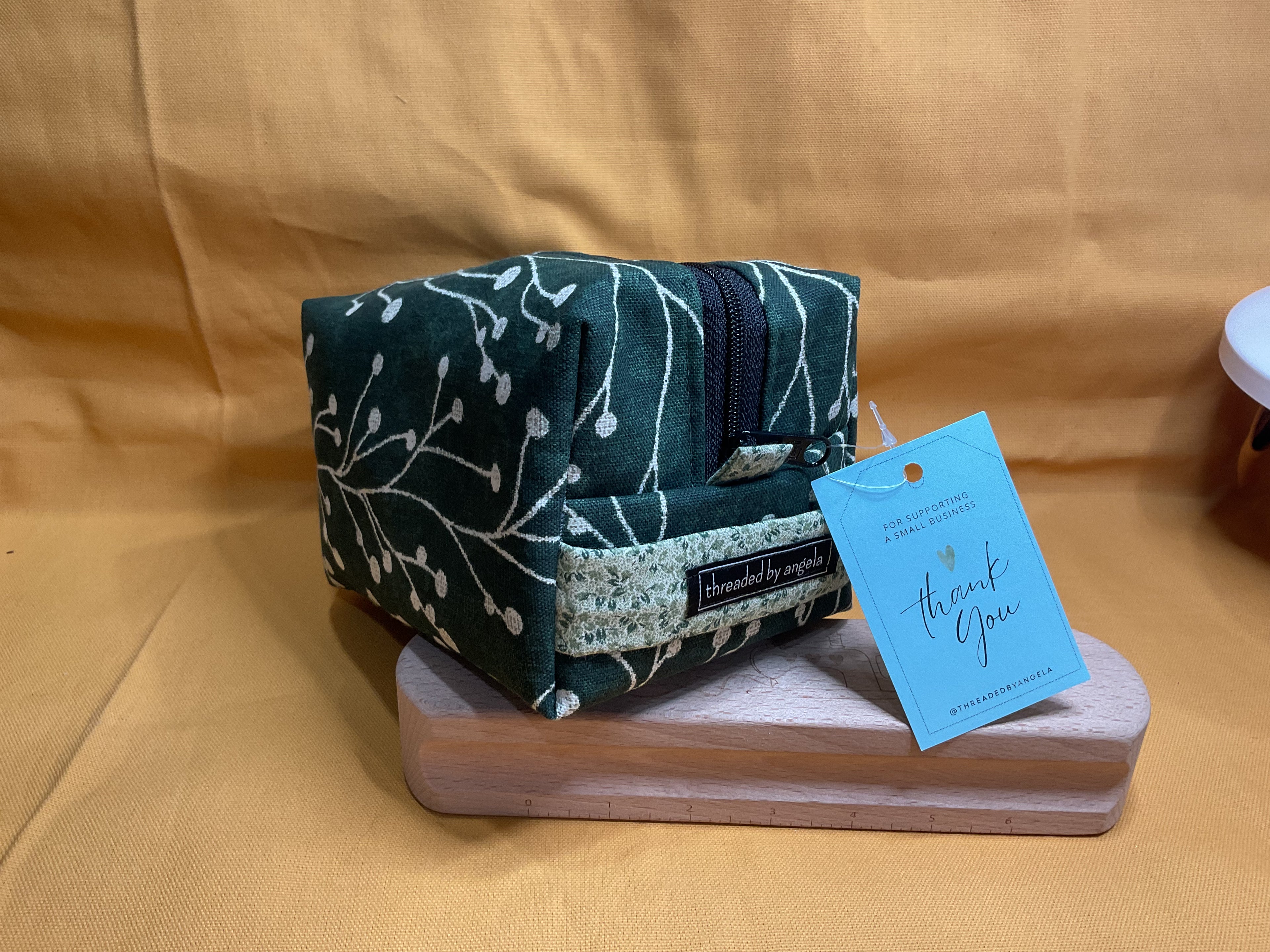 Green Box Bag--Green Floral lining
