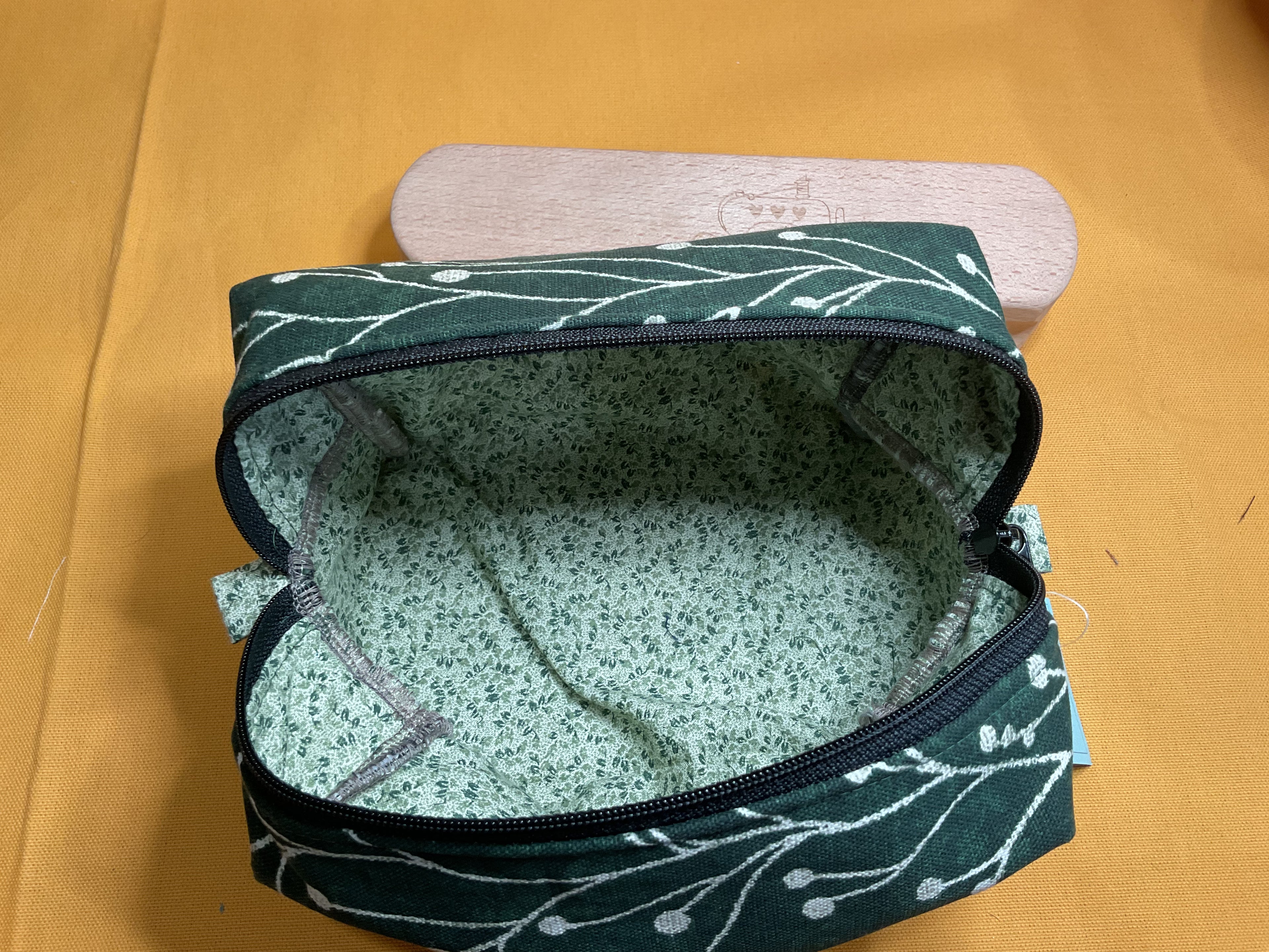 Green Box Bag--Green Floral lining