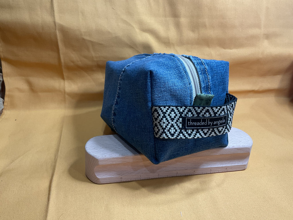 Denim Box Bag--Green lining