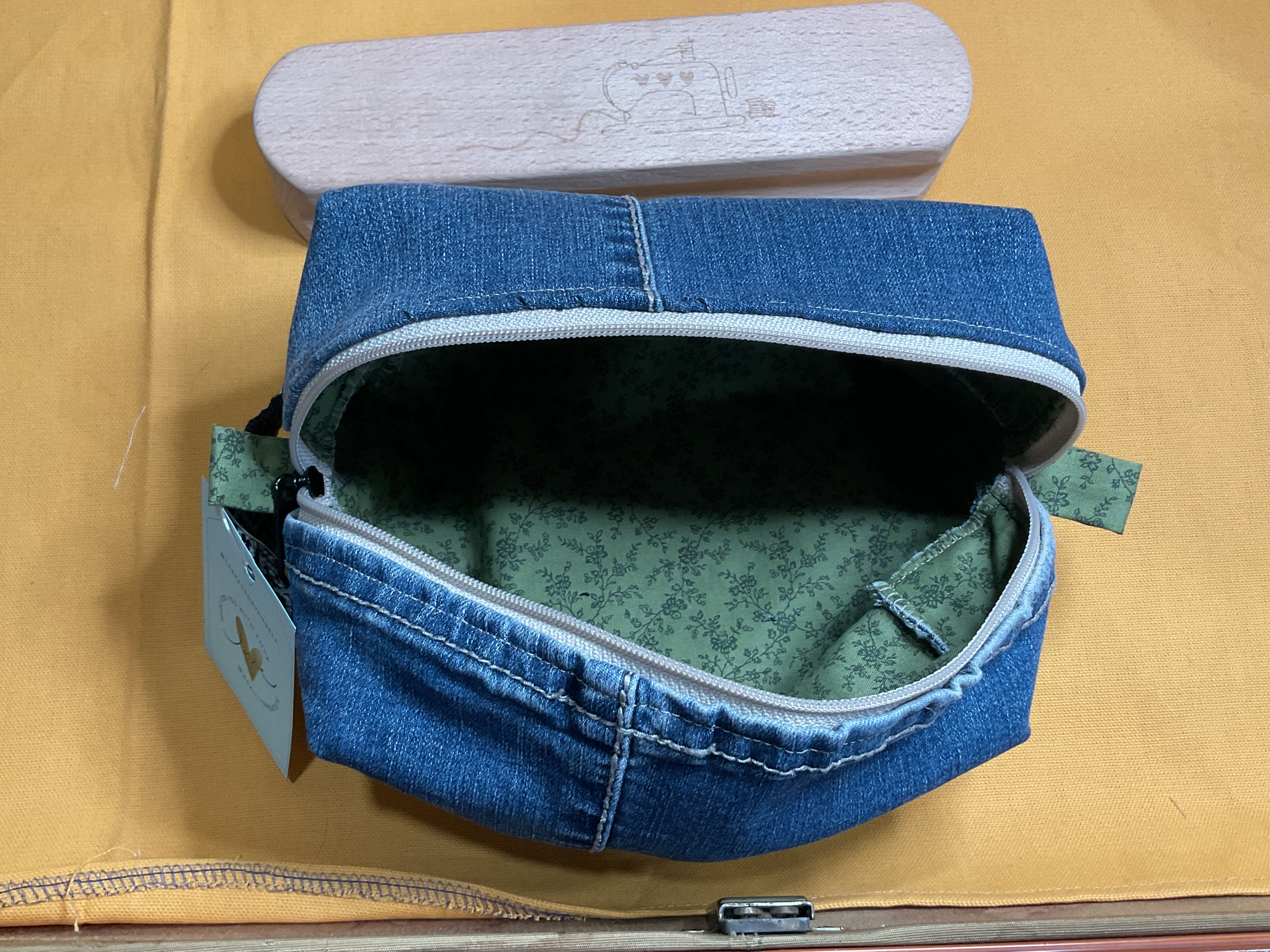 Denim Box Bag--Green lining